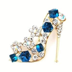 Brooch Blue Elegant High Heel Rhinestone Shoe